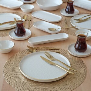 Glore Reaktif Krem Altın Yaldızlı 41 Parça 6 Kişilik Seramik Kahvaltı Takımı - 6