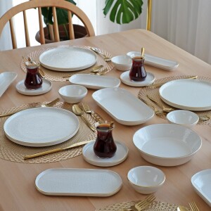 Glore Reaktif Krem Altın Yaldızlı 41 Parça 6 Kişilik Seramik Kahvaltı Takımı - 7