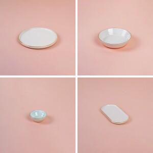 Glore Reaktif Krem Altın Yaldızlı 41 Parça 6 Kişilik Seramik Kahvaltı Takımı - 9