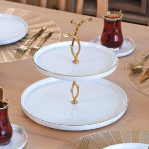 Glore Reaktif Krem Altın Yaldızlı Seramik Kurabiyelik - Glore