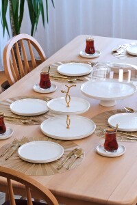 Glore Reaktif Krem Altın Yaldızlı Seramik Kurabiyelik - Glore (1)