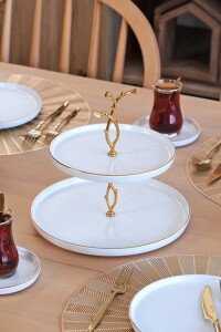 Glore Reaktif Krem Altın Yaldızlı Seramik Kurabiyelik - 3