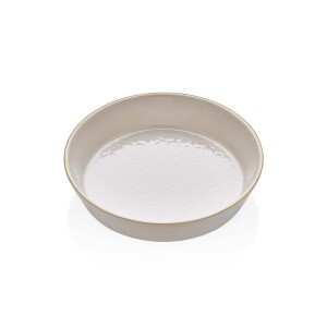 Glore Reaktif Krem Altın Yaldızlı Seramik Yatay Kase 2'li - 20cm - Glore