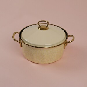 Glore Krem Dokulu Emaye 20cm Kapaklı Tencere - Glore (1)