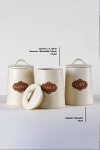 Glore Krem Seramik 3'lü Kavanoz - Baharatlık Takımı - 6