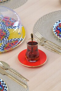 Glore Lenora Altın Yaldızlı 6 Kişilik 19 Parça Pasta Çay Takımı - 6