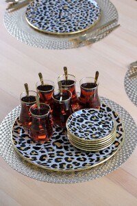 Glore Leopar Somon Altın Yaldızlı 6 Kişilik 13 Parça Tepsili Çay Takımı - 3