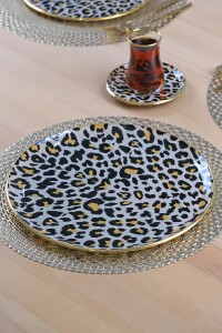 Glore Leopar Somon Altın Yaldızlı 6 Kişilik 13 Parça Tepsili Çay Takımı - Glore (1)