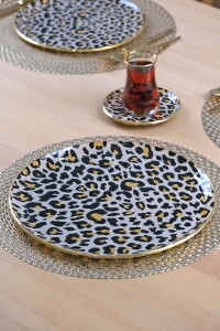 Glore Leopar Somon Altın Yaldızlı 6 Kişilik 13 Parça Tepsili Çay Takımı - 7