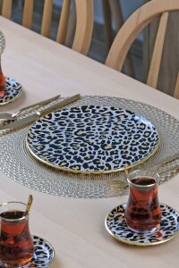 Glore Leopar Somon Altın Yaldızlı 6 Kişilik 19 Parça Çay Servis Takımı - 3