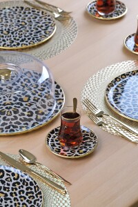 Glore Leopar Somon Altın Yaldızlı 6 Kişilik 19 Parça Çay Servis Takımı - 4