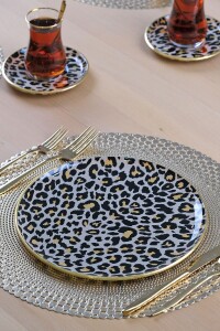 Glore Leopar Somon Altın Yaldızlı 6 Kişilik 19 Parça Çay Servis Takımı - 6