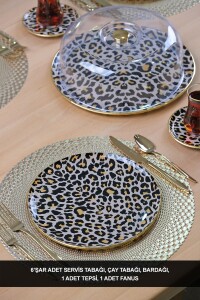 Glore Leopar Somon Altın Yaldızlı 6 Kişilik 19 Parça Çay Servis Takımı - 1