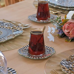 Glore Leopard Altın Yaldızlı 12 Parça 6 Kişilik Cam Çay Takımı - Glore