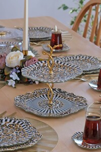 Glore Leopard Altın Yaldızlı 6 Kişilik 34 Parça Pasta Servis Takımı - 7
