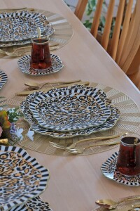 Glore Leopard Altın Yaldızlı 6 Kişilik 34 Parça Pasta Servis Takımı - 8