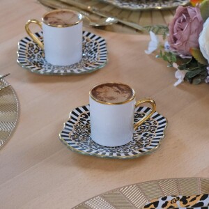 Glore Leopard Altın Yaldızlı Cam Kahve Takımı - 1