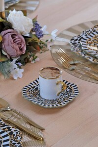 Glore Leopard Altın Yaldızlı Cam Kahve Takımı - 3