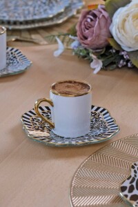 Glore Leopard Altın Yaldızlı Cam Kahve Takımı - 4