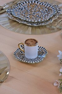 Glore Leopard Altın Yaldızlı Cam Kahve Takımı - 5