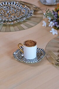 Glore Leopard Altın Yaldızlı Cam Kahve Takımı - 7