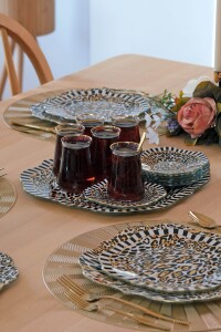 Glore Leopard Altın Yaldızlı Cam Tepsi - Glore (1)