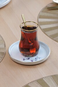 Glore Levander 12 Parça 6 Kişilik Altın Yaldızlı Seramik Çay Takımı - Glore