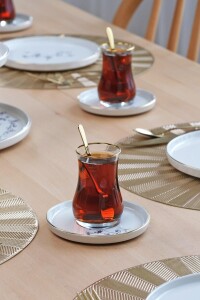 Glore Levander 12 Parça 6 Kişilik Altın Yaldızlı Seramik Çay Takımı - Glore (1)