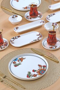 Glore Lorena Asorti 32 Parça 6 Kişilik Altın Yaldızlı Seramik Kahvaltı Takımı - Glore