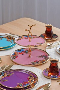 Glore Lorena Asorti Altın Yaldızlı 2 Katlı Cam Kurabiyelik - Glore (1)