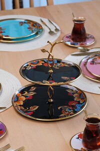 Glore Lorena Asorti Altın Yaldızlı 2 Katlı Cam Kurabiyelik - 3