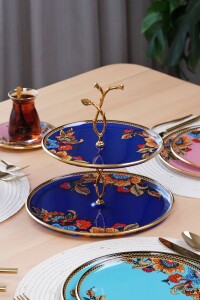 Glore Lorena Asorti Altın Yaldızlı 2 Katlı Cam Kurabiyelik - 4