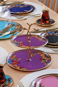 Glore Lorena Asorti Altın Yaldızlı 2 Katlı Cam Kurabiyelik - 5