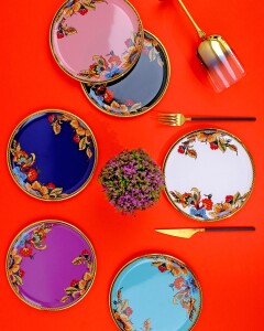 Glore Lorena Asorti Altın Yaldızlı 6 Kişilik Cam Pasta Tabağı Takımı - Glore (1)