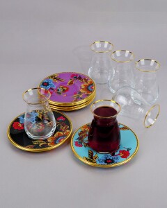 Glore Lorena Asorti Altın Yaldızlı Cam Çay Takımı - Glore (1)