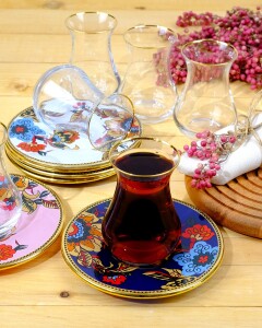 Glore Lorena Asorti Altın Yaldızlı Cam Çay Takımı - 5