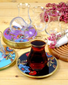 Glore Lorena Asorti Altın Yaldızlı Cam Çay Takımı - 6