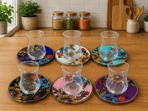 Glore Lorena Asorti Yaldızsız Cam Çay Takımı - Glore