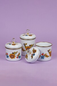 Glore Lorena Beyaz Emaye 3'lü Kavanoz - Baharatlık Takımı - Glore