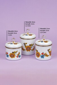 Glore Lorena Beyaz Emaye 3'lü Kavanoz - Baharatlık Takımı - Glore (1)