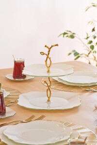 Glore Lotus Krem Altın Yaldızlı 6 Kişilik 26 Parça Pasta Takımı - 7