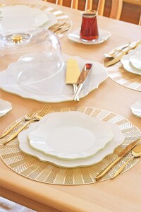 Glore Lotus Krem Altın Yaldızlı 6 Kişilik 34 Parça Pasta Servis Takımı - 4