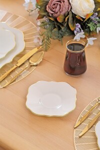 Glore Lotus Krem 6 Kişilik Cam Çay Tabağı Takımı Altın Yaldızlı - 2