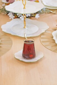 Glore Lotus Krem 6 Kişilik Cam Çay Tabağı Takımı Altın Yaldızlı - 3