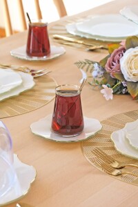 Glore Lotus Krem 6 Kişilik Cam Çay Tabağı Takımı Altın Yaldızlı - 5