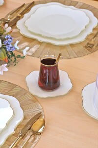 Glore Lotus Krem 6 Kişilik Cam Çay Tabağı Takımı Altın Yaldızlı - 6