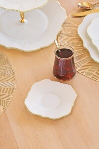 Glore Lotus Krem 6 Kişilik Cam Çay Tabağı Takımı Altın Yaldızlı - Glore