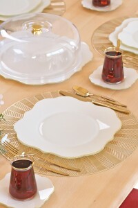 Glore Lotus Krem 6 Kişilik Cam Servis Tabağı Takımı Altın Yaldızlı - Glore (1)