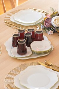 Glore Lotus Krem Altın Yaldızlı Cam Tepsi - Glore