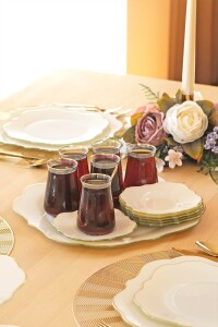 Glore Lotus Krem Altın Yaldızlı Cam Tepsi - 3